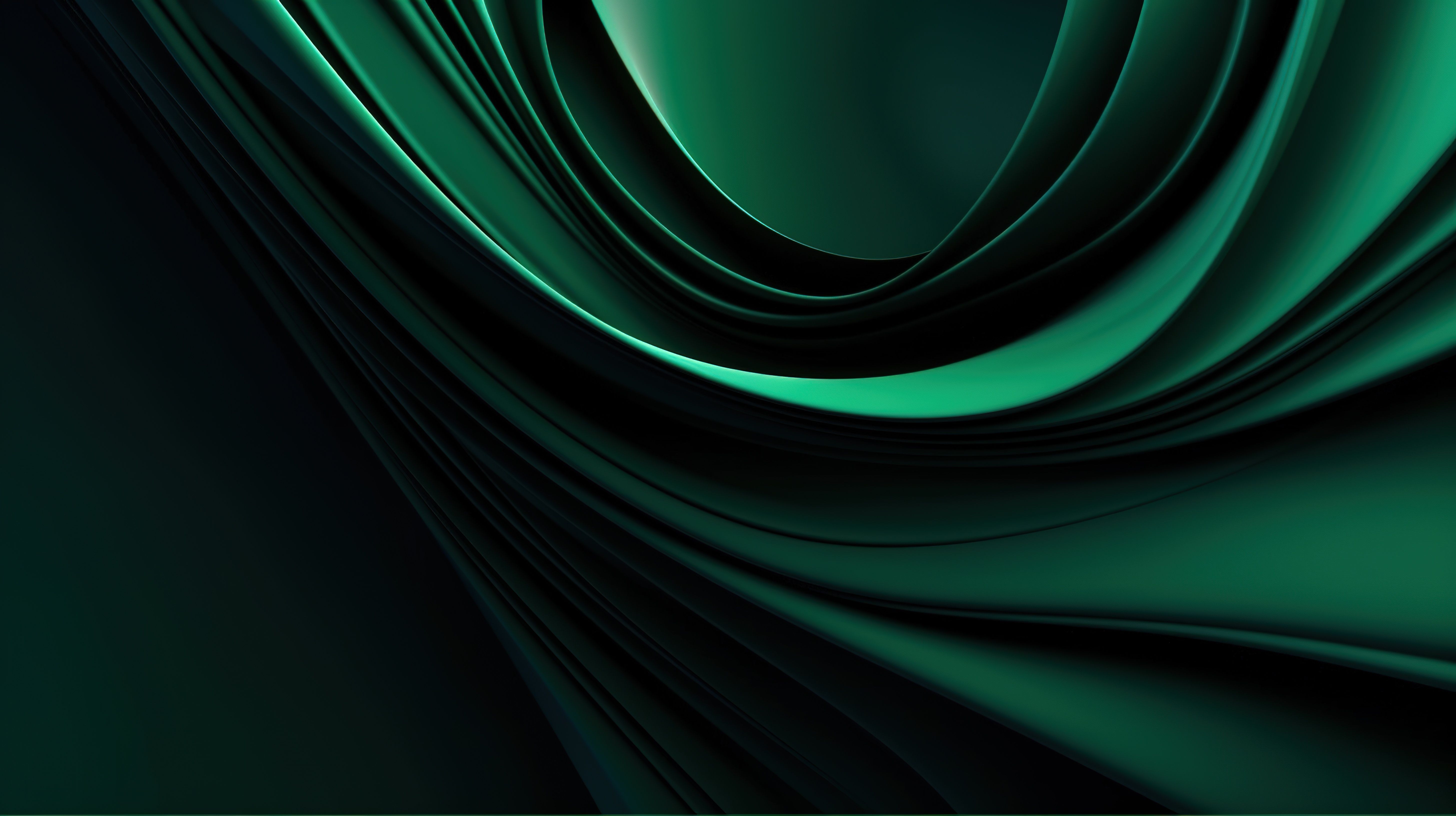 Abstract flowing green silk waves representing WWB Holding's dynamic approach